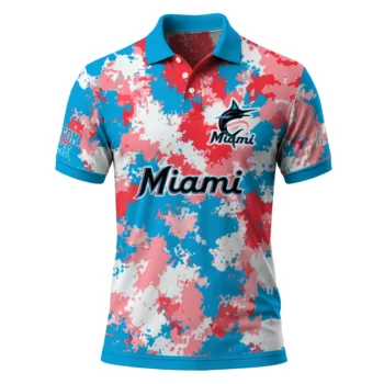 Miami Marlins Polo Shirt Customized Pixel Camo Blue Best Selling