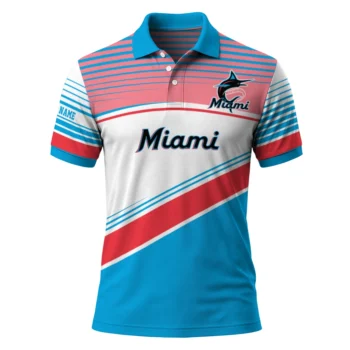 Miami Marlins Polo Shirt Customized Slanted Stripes Blue White Best Selling