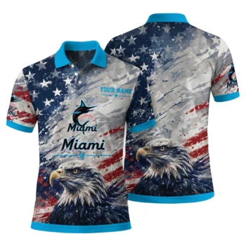 Miami Marlins Polo Shirt Customized Star Brushstrokes Blue Fashion Forward