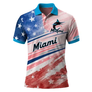 Miami Marlins Polo Shirt Customized Star Stripes Red Blue Best Selling