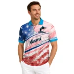 Miami Marlins Polo Shirt Customized Star Stripes Red Blue Best Selling