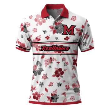 Miami Redhawks Polo Shirt Customized Floral Pinstripe Red White Best Selling