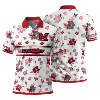 Miami Redhawks Polo Shirt Customized Floral Pinstripe Red White Fashion Forward