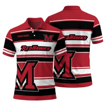 Miami Redhawks Polo Shirt Customized Horizontal Blocks Red Fashion Forward