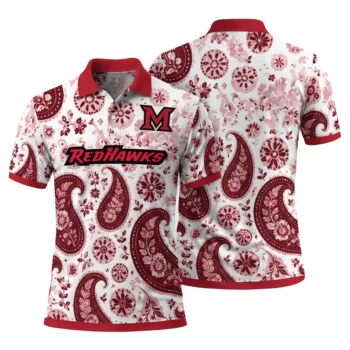 Miami Redhawks Polo Shirt Customized Paisley Florals Red White Fashion Forward