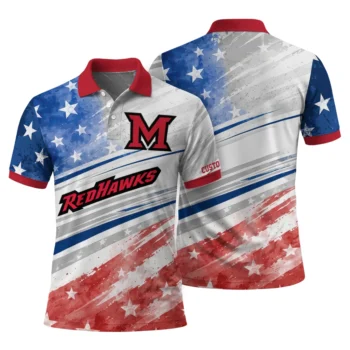 Miami Redhawks Polo Shirt Customized Star Stripes Red Blue Fashion Forward
