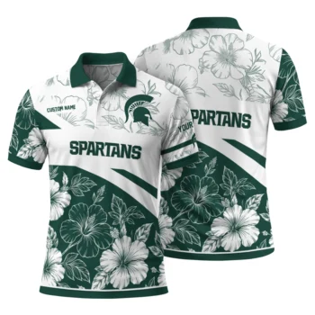 Michigan State Spartans Polo Shirt Personalized Floral Angles Green White Fashion Forward