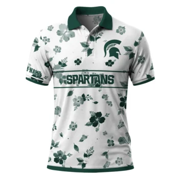 Michigan State Spartans Polo Shirt Personalized Floral Pinstripe Green White Best Selling