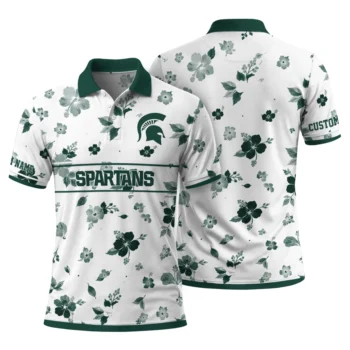 Michigan State Spartans Polo Shirt Personalized Floral Pinstripe Green White Fashion Forward