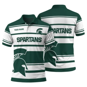 Michigan State Spartans Polo Shirt Personalized Horizontal Blocks Green Fashion Forward