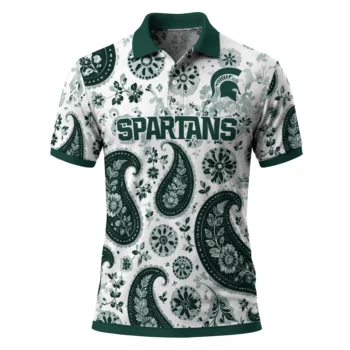 Michigan State Spartans Polo Shirt Personalized Paisley Florals Green White Best Selling