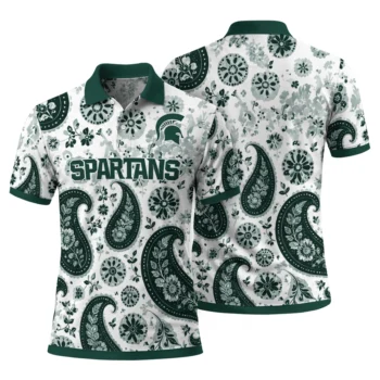 Michigan State Spartans Polo Shirt Personalized Paisley Florals Green White Fashion Forward