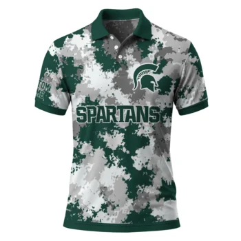 Michigan State Spartans Polo Shirt Personalized Pixel Camo Green Best Selling
