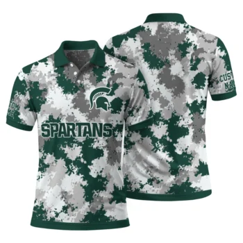 Michigan State Spartans Polo Shirt Personalized Pixel Camo Green Fashion Forward