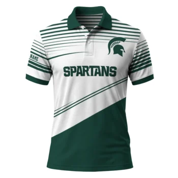 Michigan State Spartans Polo Shirt Personalized Slanted Stripes Green White Best Selling