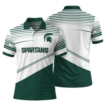 Michigan State Spartans Polo Shirt Personalized Slanted Stripes Green White Fashion Forward