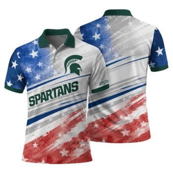 Michigan State Spartans Polo Shirt Personalized Star Stripes Red Blue Fashion Forward
