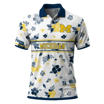 Michigan Wolverines Polo Shirt Custom Floral Pinstripe Blue White Best Selling