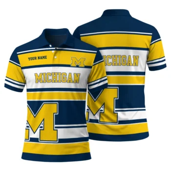 Michigan Wolverines Polo Shirt Custom Horizontal Blocks Blue Fashion Forward