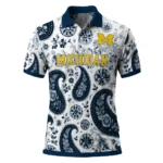 Michigan Wolverines Polo Shirt Custom Paisley Florals Blue White Best Selling