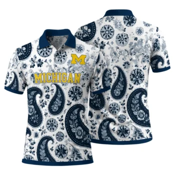 Michigan Wolverines Polo Shirt Custom Paisley Florals Blue White Fashion Forward
