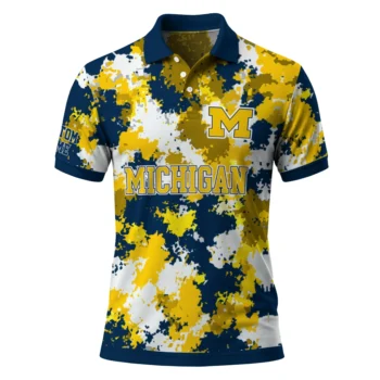 Michigan Wolverines Polo Shirt Custom Pixel Camo Blue Best Selling