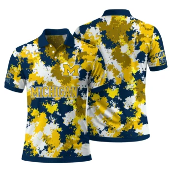 Michigan Wolverines Polo Shirt Custom Pixel Camo Blue Fashion Forward