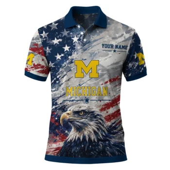Michigan Wolverines Polo Shirt Custom Star Brushstrokes Blue Best Selling