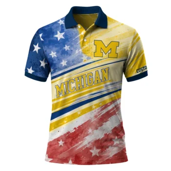 Michigan Wolverines Polo Shirt Custom Star Stripes Red Blue Best Selling