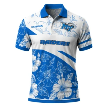 Middle Tennessee Blue Raiders Polo Shirt Custom Floral Angles Blue White Best Selling