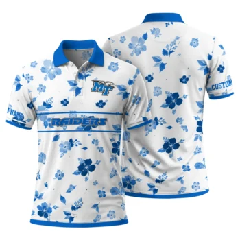 Middle Tennessee Blue Raiders Polo Shirt Custom Floral Pinstripe Blue White Fashion Forward
