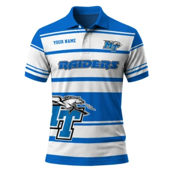 Middle Tennessee Blue Raiders Polo Shirt Custom Horizontal Blocks Blue Best Selling