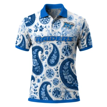 Middle Tennessee Blue Raiders Polo Shirt Custom Paisley Florals Blue White Best Selling