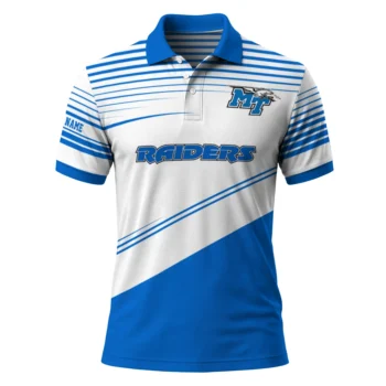 Middle Tennessee Blue Raiders Polo Shirt Custom Slanted Stripes Blue White Best Selling