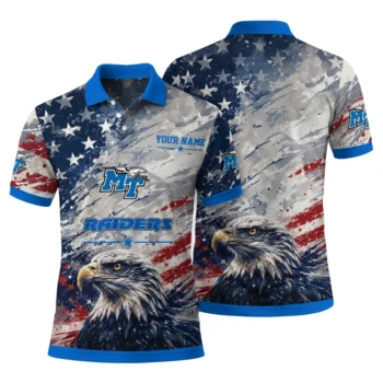 Middle Tennessee Blue Raiders Polo Shirt Custom Star Brushstrokes Blue Fashion Forward