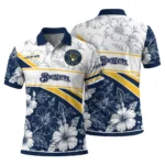 Milwaukee Brewers Polo Shirt Personalized Floral Angles Navy Blue White Best Selling