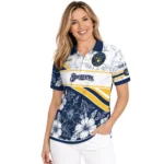Milwaukee Brewers Polo Shirt Personalized Floral Angles Navy Blue White Best Selling