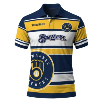 Milwaukee Brewers Polo Shirt Personalized Horizontal Blocks Navy Blue Best Selling