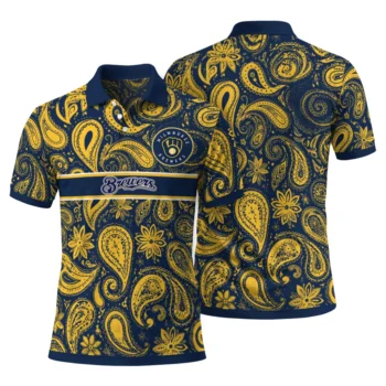 Milwaukee Brewers Polo Shirt Personalized Paisley Band Navy Blue Fashion Forward