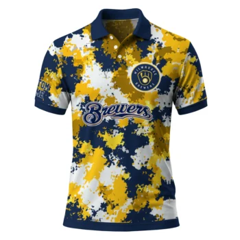 Milwaukee Brewers Polo Shirt Personalized Pixel Camo Navy Blue Best Selling