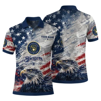 Milwaukee Brewers Polo Shirt Personalized Star Brushstrokes Navy Blue Fashion Forward