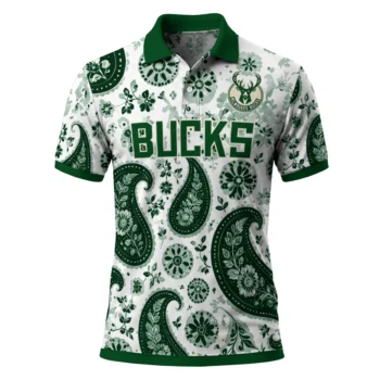 Milwaukee Bucks Polo Shirt - Custom Paisley Florals Green White
