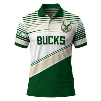 Milwaukee Bucks Polo Shirt - Custom Slanted Stripes Green White