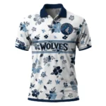 Minnesota Timberwolves Polo Shirt - Customized Floral Pinstripe Midnight Blue White