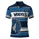 Minnesota Timberwolves Polo Shirt - Customized Horizontal Blocks Midnight Blue
