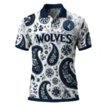 Minnesota Timberwolves Polo Shirt - Customized Paisley Florals Midnight Blue White
