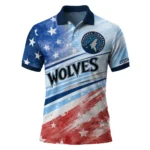 Minnesota Timberwolves Polo Shirt - Customized Star Stripes Red Blue