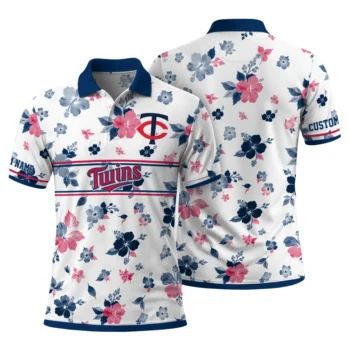 Minnesota Twins Polo Shirt Custom Floral Pinstripe Navy White Fashion Forward