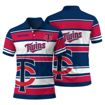 Minnesota Twins Polo Shirt Custom Horizontal Blocks Navy Fashion Forward
