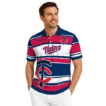 Minnesota Twins Polo Shirt Custom Horizontal Blocks Navy Best Selling